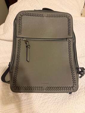 CALPAK Kaya Laptop Backpack in Grey with Whipstitch Detail